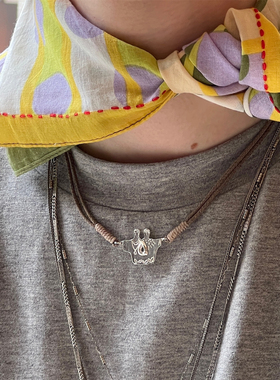 SALE E PEPE胡椒盐 纯银欢聚双人舞编绳项链玛瑙敬酒人串珠锁骨链