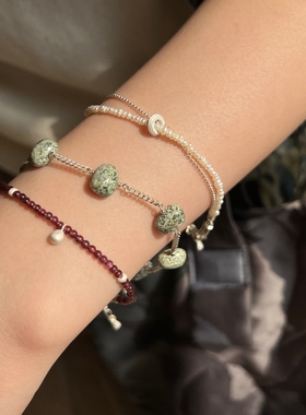 OLIO E ACETO油醋汁 纯银灰玛瑙银线石珍珠石榴石露珠串珠手链