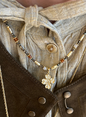 TENDER SOCIETY 四叶草金币吊坠串珠项链锁骨链复古精致叠戴礼物