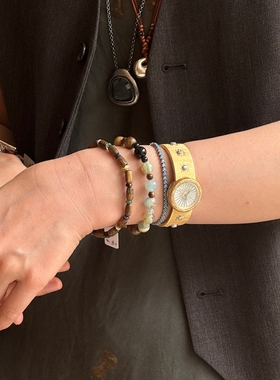 ZIXIU子休 年轮手链 莺歌绿奇沉香青金石蛋黄石天然石14k注金手串