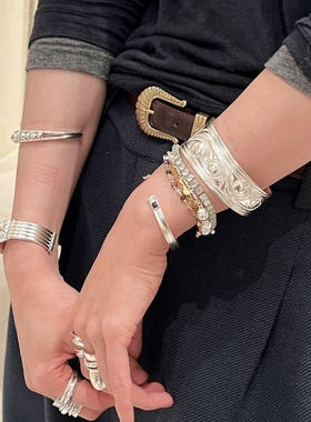 自留推荐 ENSAGE/APT702 纯银手工开口手镯袖口宽手环设计师小众