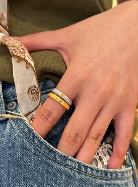 MONSECRET 逐日双色拉丝戒指 原创设计感复古老钱风日常通勤叠戴