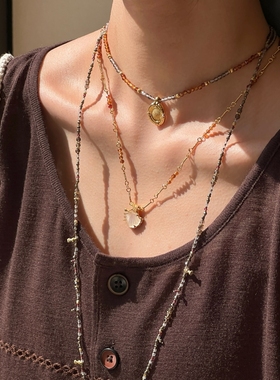 ATELIERSO倪索 弦线串珠项链 灰玛瑙石榴石高级感原创设计锁骨链