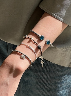 SALE E PEPE胡椒盐 纯银地图石小海神串珠手链 小众度假腕饰叠戴