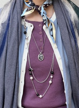 TENDER SOCIETY 小马皮绳长项链气质时髦毛衣链八字纹串珠锁骨链