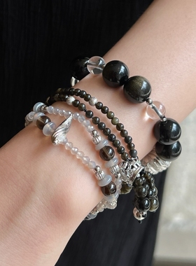 明星款 ATELIERSO倪索 方糖水滴手串 灰玛瑙石榴石双层串珠手链