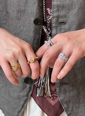 MONSECRET 流浪绳结逐日双色拉丝戒指 日常通勤指环叠戴情侣礼物