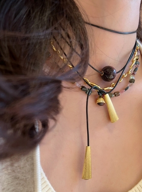 特价HERHERLIN 红虎眼石纽结锁骨链皮绳项链原创设计气质小众百搭