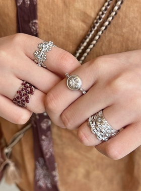 Mouhooland暮后之地 杏花编织镂空纹理宽戒指波浪指环食指戒叠搭