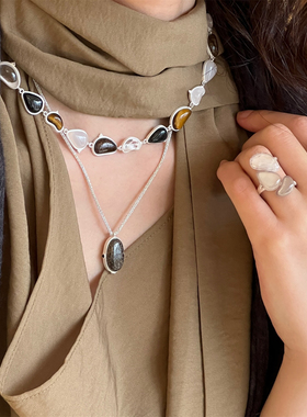 OLIO E ACETO油醋汁 纯银秘境银片串珠拼接项链光影吊坠锁骨链