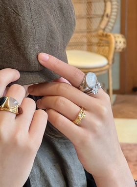 自留推荐 COTEMP 新款白水晶彩宝戒指花朵指环 精致质感金银叠戴