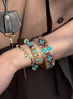 主推款 HIPANEMA 宽边可调节手镯新款法式波西米亚风精致叠搭腕饰