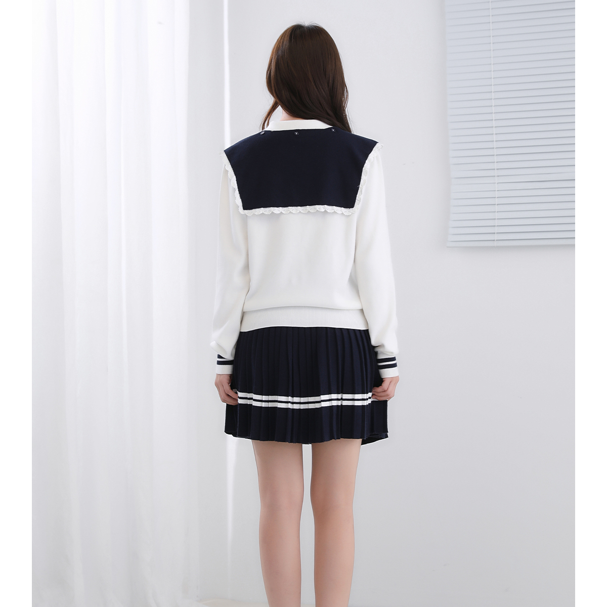 ECHOSTA海军领针织衫套装裙JK校供少女秋新品原创学院可拆卸领子 - 图3