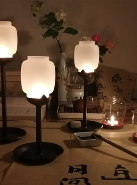 禅意油灯铸铁寺庙摄影茶艺烛台