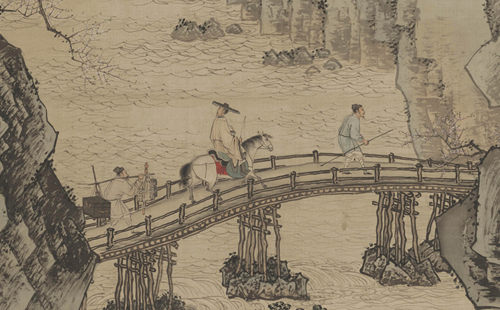 明 周臣 春山游骑图国画复古山水装饰画挂画高清微喷复制临摹范本 - 图1