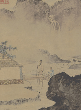 唐寅事茗图人物山水国画横幅长卷