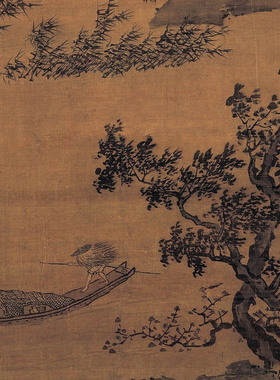 明戴进风雨归舟图复古山水画国画装饰画临摹绢本画心高清微喷复制