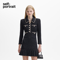 self-portrait 2023 autumn winter classic black temperament elegant button knit one-piece dress short skirt
