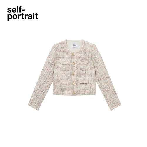 self-portrait 秋冬经典粉白混色重要场合花呢女装小香风外套上衣 - 图3