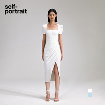 (Liu Yifei also) self-portrait pure white mist blue retro square collar temperament even dress