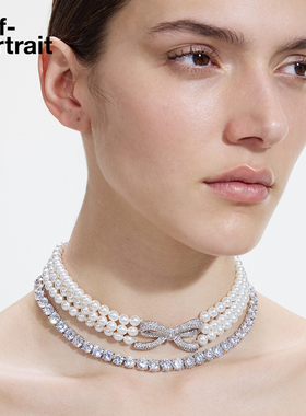 self-portrait珍珠蝴蝶结锁骨链