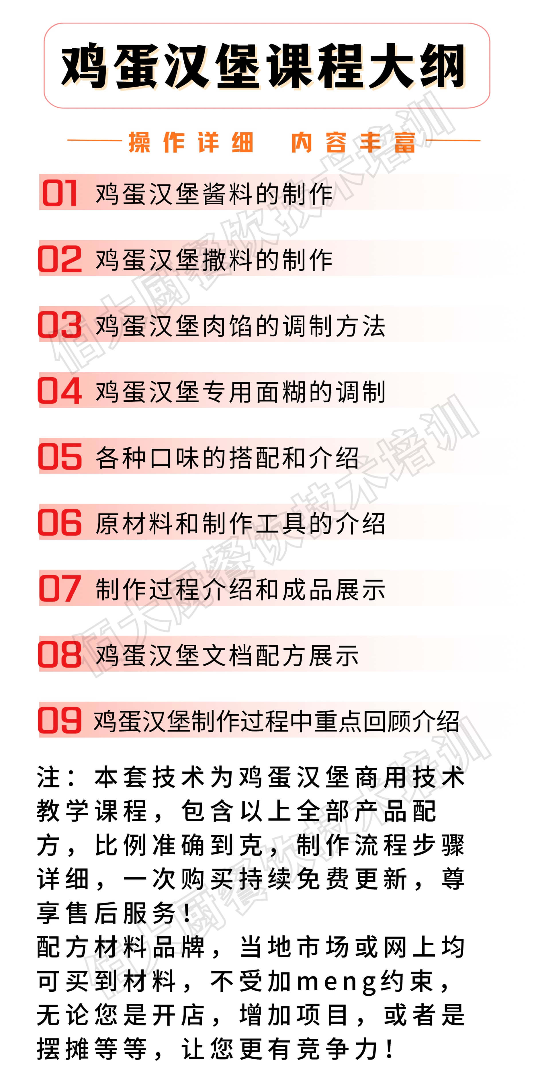 商用鸡蛋汉堡肉蛋堡技术视频教学课程酱料面糊配方做法学习小吃摆