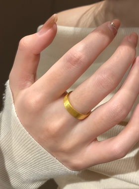 水贝黄金包银四方平底戒指磨砂素圈复古闭口对戒男女同款送情人礼