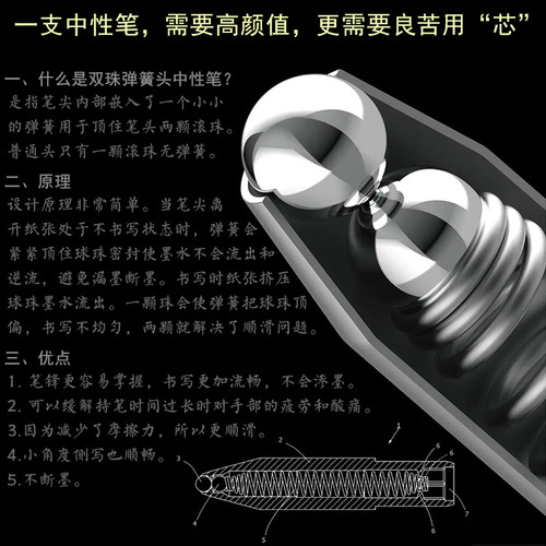 按动可擦笔芯小学生速干双珠弹簧头晶蓝中性笔热可擦替换芯ST头浅黑三年级摩易擦复写笔魔力擦儿童热敏顺滑笔 - 图0