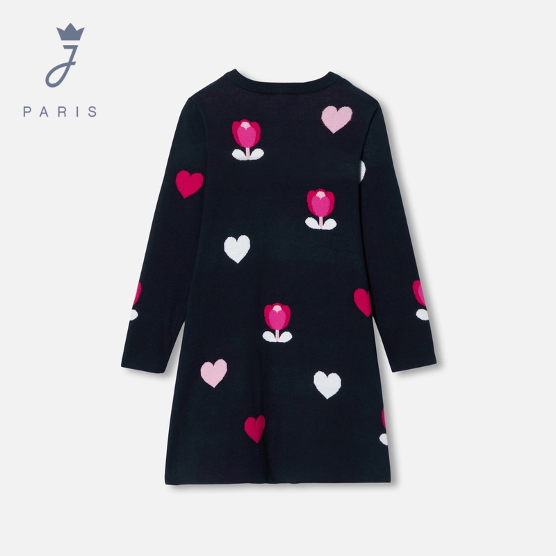 【新品】Jacadi亚卡迪女童针织纯棉连衣裙秋冬款加厚裙子2039111