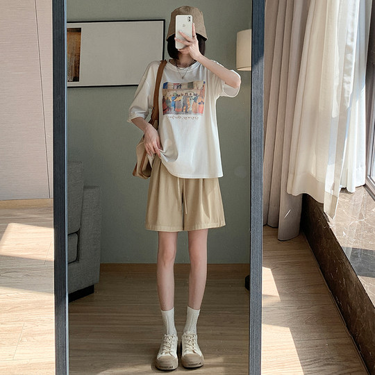 灰色天丝牛仔短裤女夏薄款高腰宽松显瘦学生百搭阔腿五分休闲中裤