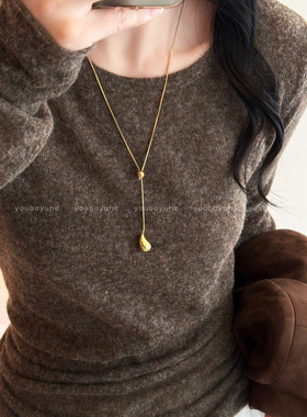 轻奢高级感百搭金色水滴抽拉项链