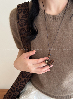 复古豹纹爱心高级感独特设计项链