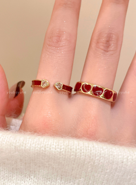 新年红色滴釉开口小众设计戒指