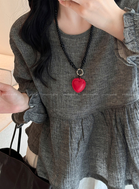 新年红色喜庆爱心吊坠项链毛衣链