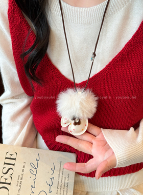 毛绒小熊手套项链新款高级感项链