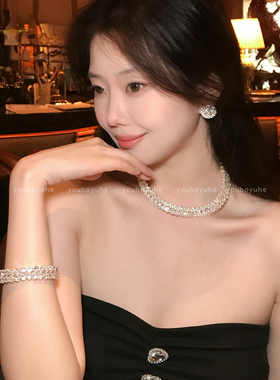 爆闪满钻项链耳环手链宴会三件套