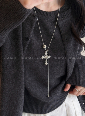 金色中古高级感精致十字架项链女