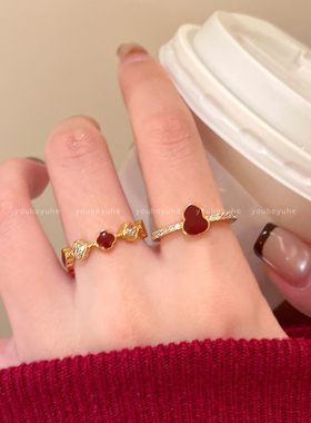 新中式红色葫芦小众叠戴开口戒指