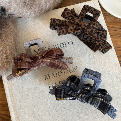 美拉德豹纹蝴蝶结抓夹女高级感大号鲨鱼夹2026新款后脑勺头饰发饰 - 图0