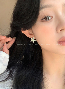 薄荷绿海星贝壳独特漂亮耳环女