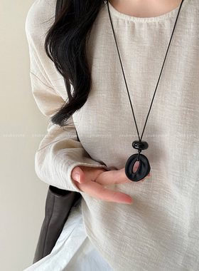 韩系简约几何项链长款毛衣链配饰