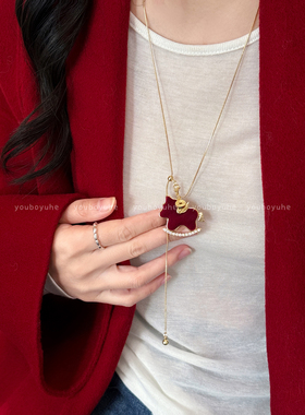 马年红色小马项链秋冬长款毛衣链