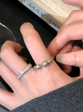 双珍珠麻花开口戒指高级感食指戒