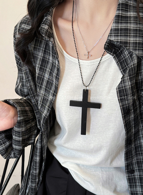 y2k亚文化十字架吊坠长款项链女