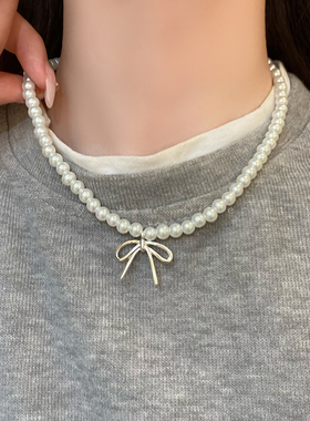 法式蝴蝶结珍珠轻奢小众项链