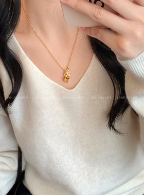 中古沙金跑环十字架高保色项链女