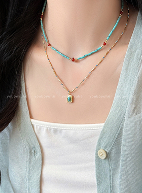 绿松石玛瑙串珠小众设计时尚项链