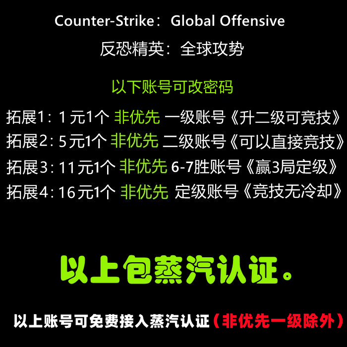 csgo账号小号非优先国际服一级二级定级国服竞技无冷却包接入蒸汽 - 图0