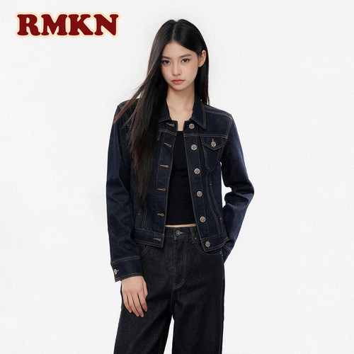 RMKN美式复古解构质感牛仔外套秋季辣妹修身显瘦简约百搭短款夹克 - 图1