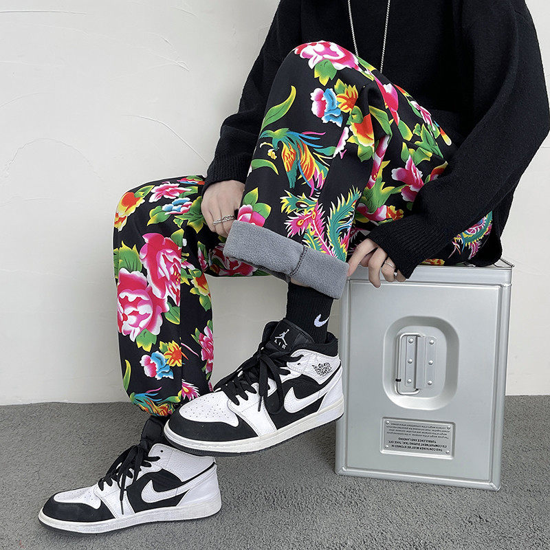 东北大花裤子男女款抖音同款炸街INS嘻哈裤束脚裤哈伦裤加绒加厚,淘宝优惠券,粉丝福利购,淘宝优惠卷